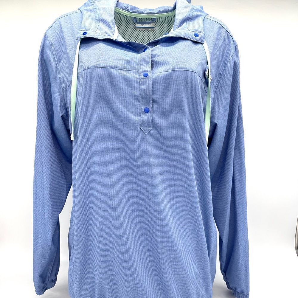COLUMBIA Women's Jacket Outerwear Pullover Hoodie PFG Tamiami Fishing Blue XL